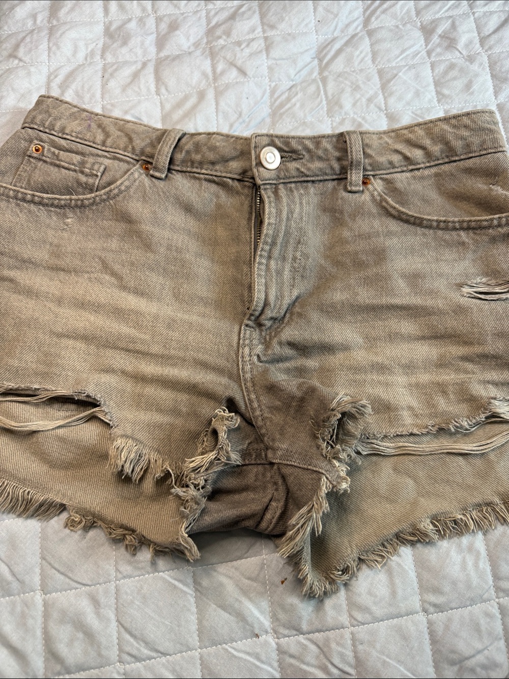 Primark Khaki Distressed Denim Shorts